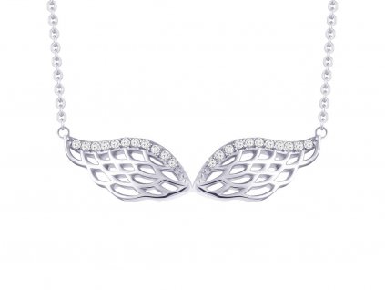 Stříbrný náhrdelník Angel Wings, andělská křídla s kubickou zirkonií Preciosa 5217 00