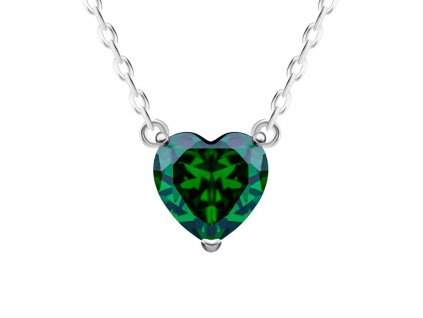 Stříbrný náhrdelník Cher, srdce s kubickou zirkonií Preciosa, zelený 5236 66