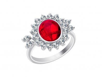 Stříbrný prsten Camellia s českým křišťálem a kubickou zirkonií Preciosa 6108 63 - červený