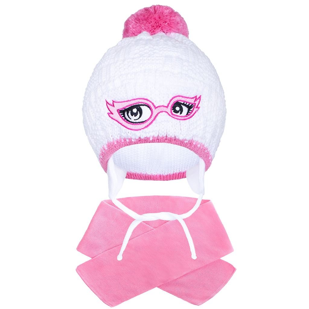 Zimná detská pletená čiapočka so šálom New Baby ružová 104 (3-4r)