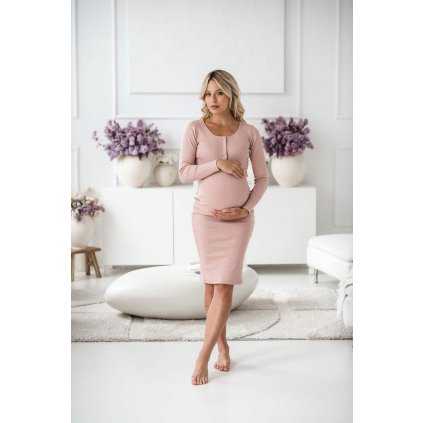 Tehotenské a dojčiace šaty rebrované Tummy milk & love púdrovo ružová XL