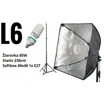 Zostava L6: Statív 230 cm + softbox 40x40cm na 1xE27 + žiarovka 85W