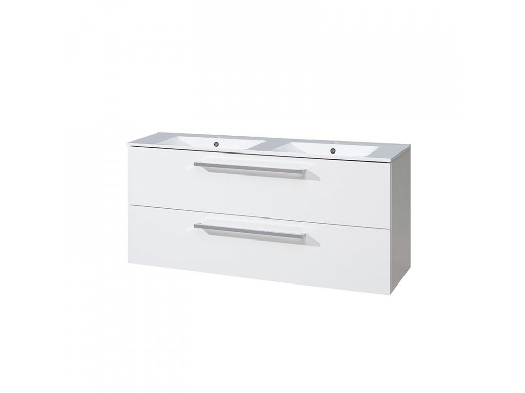 Koupelnová skříňka s keramickým dvojmyvadlem 120 cm, bílá/bílá-CN663
