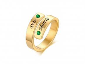 Pozlacený ocelový prstýnek s kamínky (zelená)