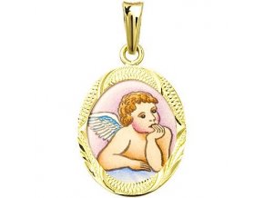 Dětský přívěsek - ochranný andílek v rytém rámečku, žluté nebo bílé zlato