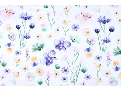 Bavlněná látka Květinový ráj - bílá š.160