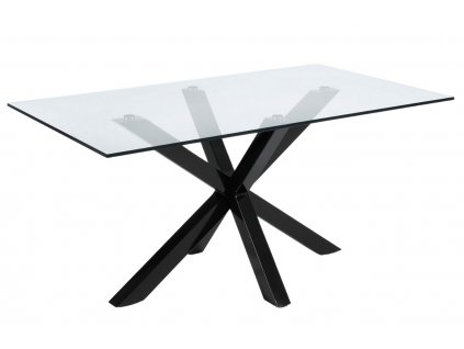Skleněný jídelní stůl Kave Home Argo 160 x 90 cm s černou kovovou podnoží