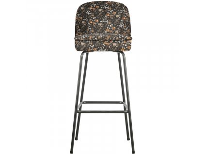 Černá sametová barová židle Tergi 79 cm s květinovým vzorem