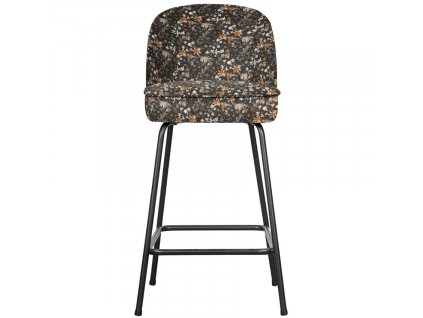 Černá sametová barová židle Tergi 65 cm s květinovým vzorem