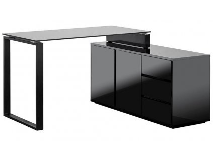 Černý designový černý kancelářský set Loft se skříňkou a stolem