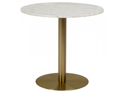 Bílý mramorový bistro stůl Aron 80 cm se zlatou kartáčovanou podnoží