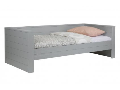 Světle šedá borovicová postel Koben se zvýšeným okrajem 90x200 cm