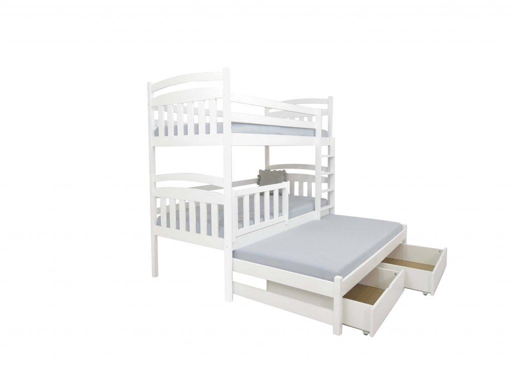 Poschodová posteľ s prístelkou Petra 1 200x90 - biela