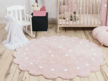 Okrúhly prateľný koberec Dots Pink