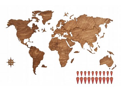 Drevená mapa sveta na stenu v rôznych farbách 150x85 dub dymový