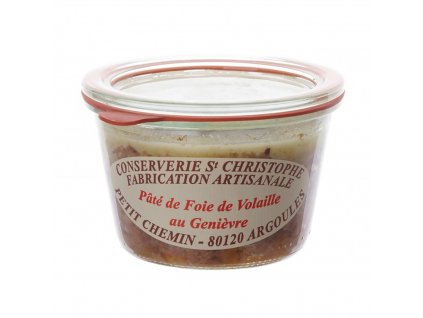 Zavařovací sklenice s Drůbežím játrové pâté s jalovcem - Paštika Conserverie St Christophe