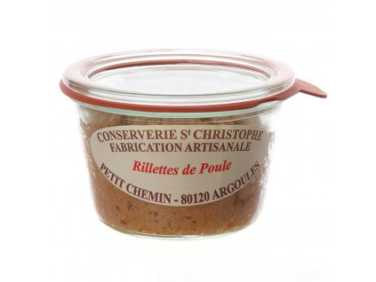 Zavařovací sklenice se Slepičím rillettes - Masová pomazánka Conserverie St Christophe