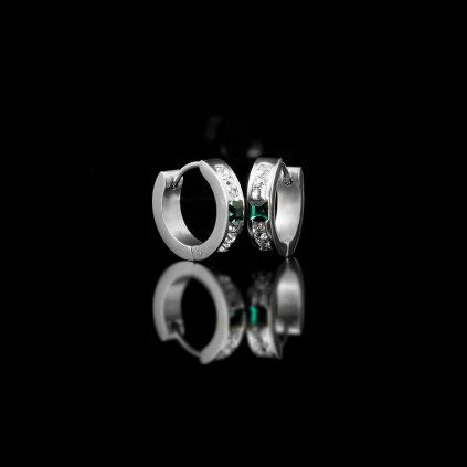 Náušnice ocelové drobné kruhy s krystalky Green | DG Šperky  + Doprava zdarma + Dárkové balení zdarma