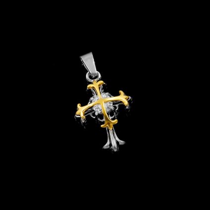 Křížek ve zlato stříbrném provedení se zirkonem - Chirurgická ocel  + Řetízek zdarma + Doprava zdarma + Dárkové balení zdarma
