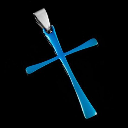 Atraktivní jemný křížek v modrém provedení - Chirurgická ocel  + Doprava zdarma + Dárkové balení zdarma