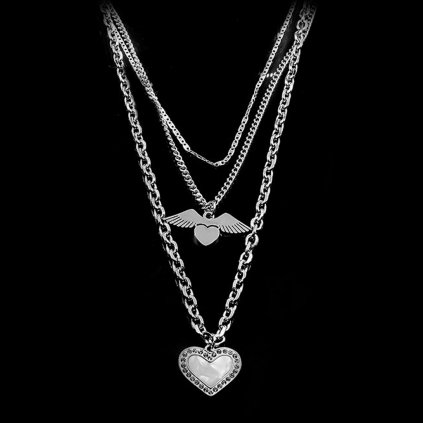 Ocelový trojitý náhrdelník se dvěma přívěsky srdce | DG Šperky  + Doprava zdarma + Dárkové balení zdarma