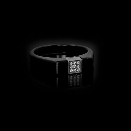 Dámský prsten se šperkařskou keramikou a zirkony v černém provedení | DG Šperky  + Doprava zdarma + Dárkové balení zdarma