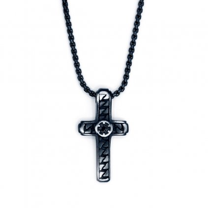 Unisex ocelový křížek Neron s černým zirkonem (1)