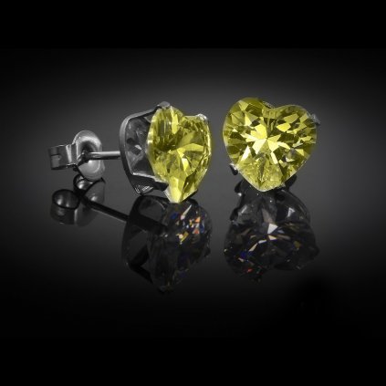 Náušnice ocelové pecičky Green se zirkony ve tvaru srdce | DG Šperky  + Doprava zdarma + Dárkové balení zdarma