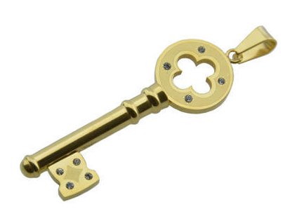 Přívěsek zlatý klíč z chirurgické oceli F043