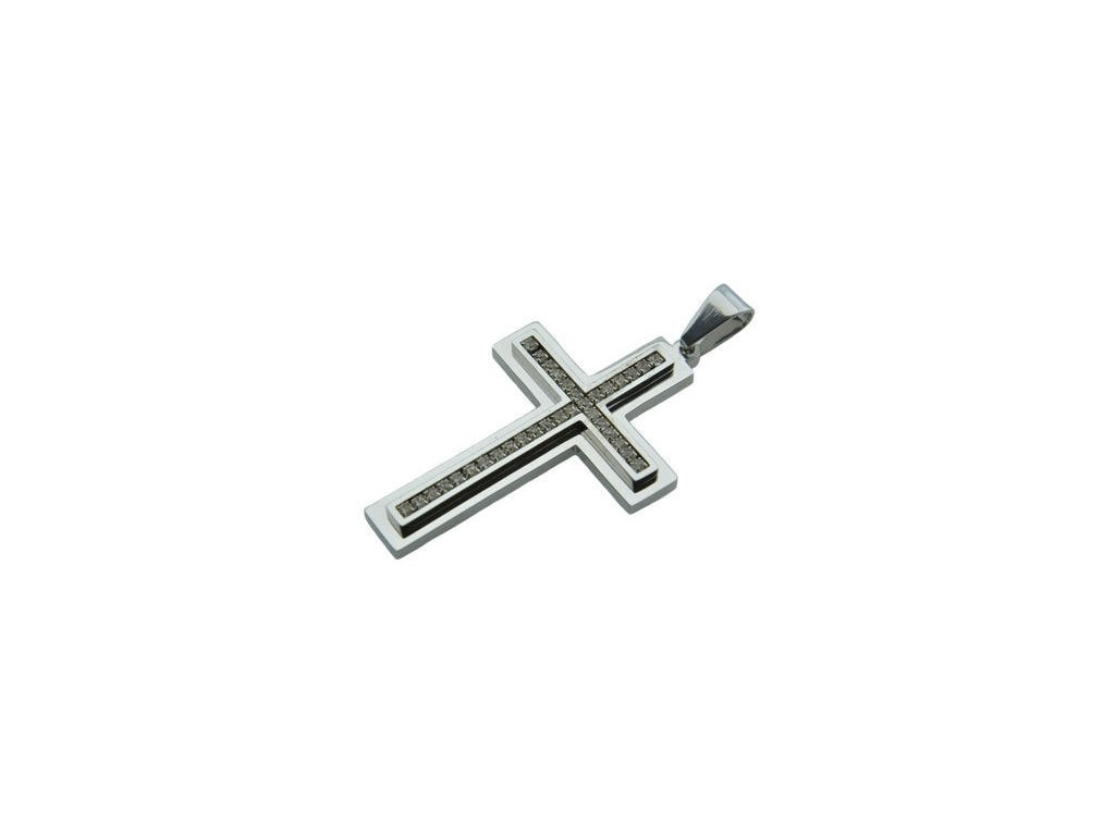 Prívesok z ocele strieborný kríž s kryštálmi F162