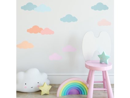 Samolepky na zeď pro děti vícebarevné mráčky 14 x 7 cm