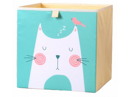 Látkový box na hračky kočka tyrkysový