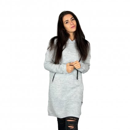 Pletené svetrové šaty ABBY s kapucí šedé (1)