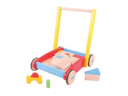 Bigjigs Baby Dřevěné kostky ve vozíku  + Dárek zdarma