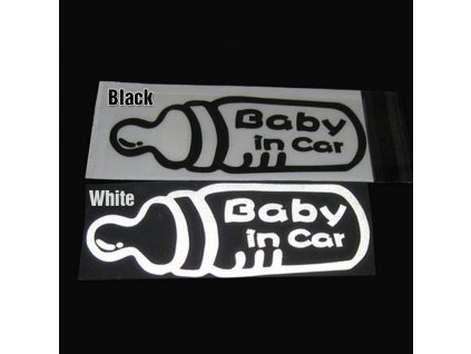 Nálepka na auto - Baby in car - láhev mléka (Bílá)