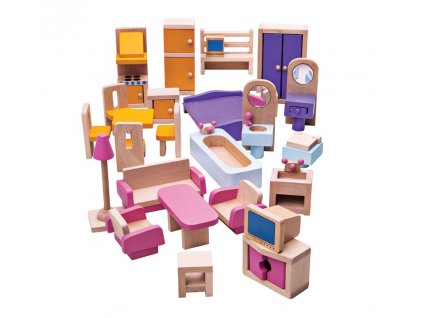 Bigjigs Toys Dřevěný nábytek do domečku pro panenky  + Dárek zdarma