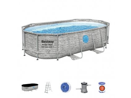 Nadzemní bazén oválný Power Steel Vista, kartušová filtrace, schůdky, plachta, 4,27m x 2,5m x 1m  + Dárek zdarma