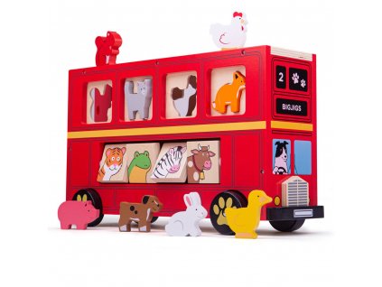 Bigjigs Toys Dřevěný autobus se zvířátky  + Dárek zdarma