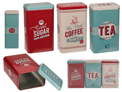 Sada plechových krabiček, nostalgie: káva/ čaj/ cukr