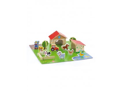 Dětské dřevěné 3D puzzle Viga Farma - multicolor
