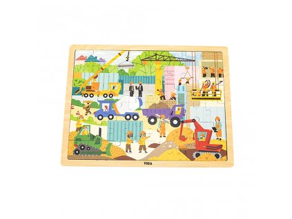 Dřevěné puzzle 48 dílků Viga Stavební stroje - multicolor