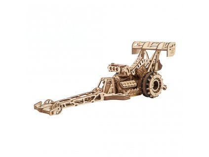 Ugears 3D dřevěné mechanické puzzle Závodní auto (dragster)  + Dárek zdarma