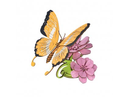 Woodcraft Dřevěné 3D puzzle Motýl na květech barevný