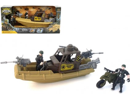 Vojenská hlídková loď army sada se 2 figurkami a doplňky plast v krabici