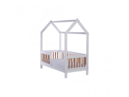 Dětská buková postel se zábranou Drewex Casa Bambini 160x80x174 cm - bílá
