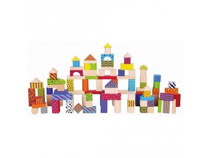 Dřevěné kostky pro děti Viga Barevné 100 dílů (poškozený obal) - multicolor