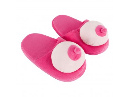 Plyšové pantofle s prsy růžové
