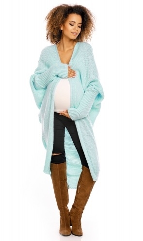 Levně Be MaaMaa Dlouhý pletený těhotenský kardigan - mátový Velikosti těh. moda: UNI