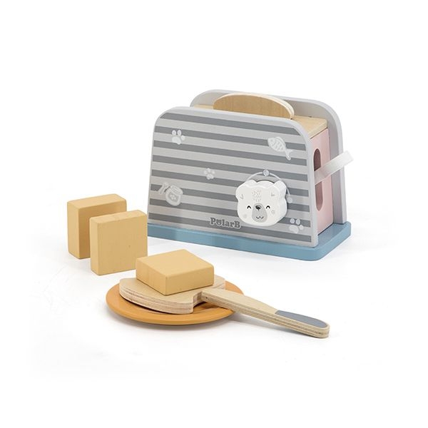 Levně Lelin Dřevěná hračka - Toaster medvídek- šedý