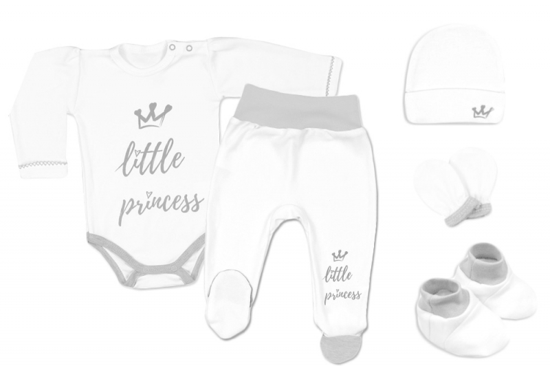 Levně Baby Nellys 5-ti dílná soupravička do porodnice Little Princess - bílá Velikost koj. oblečení: 56 (1-2m)